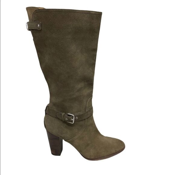 COACH Suede Beverly Tall Heeled Boots Sage Green 9 - Picture 2 of 10